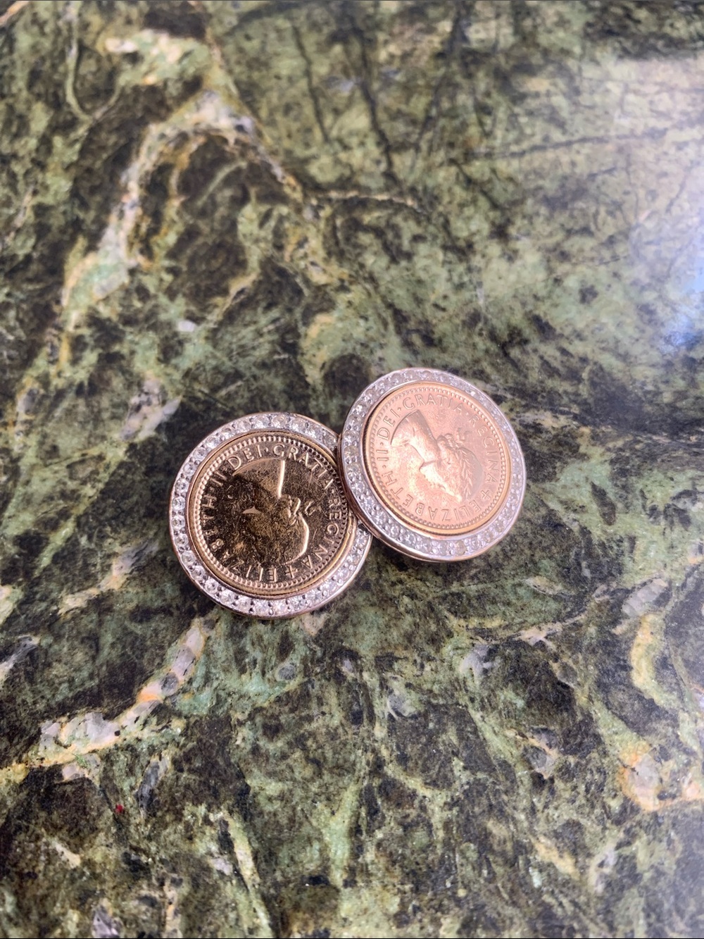 Gold Tone Coin clip on Earrings with Clear Crystal Halo